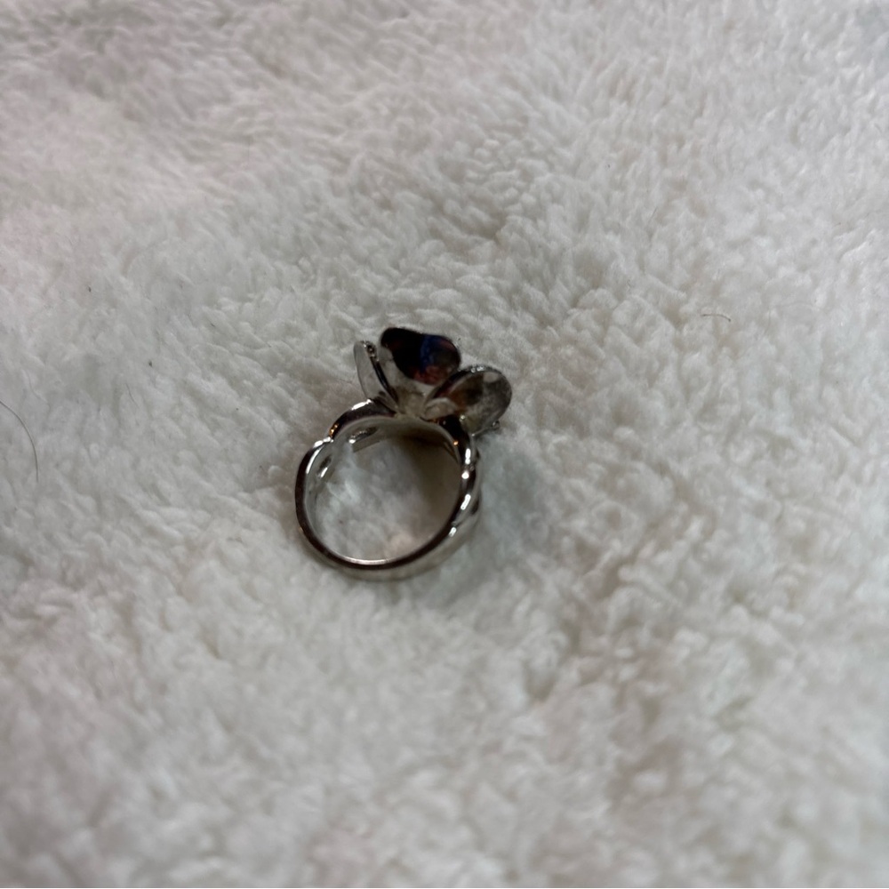 Vintage EA Affinity Diamond Sterling Silver 10mm Pearl Flower Ring Size 8 - Picture 5 of 7